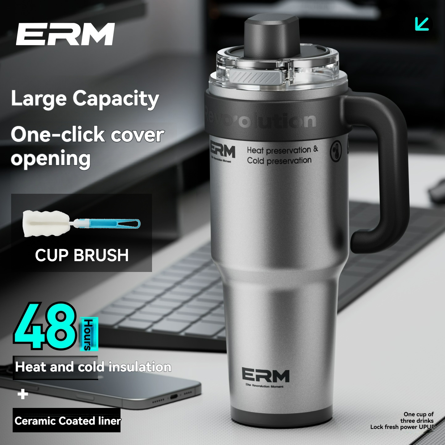 Smart Water Bottle Tracker - 1200ML Extra Large Ceramic Tumbler Drinkware